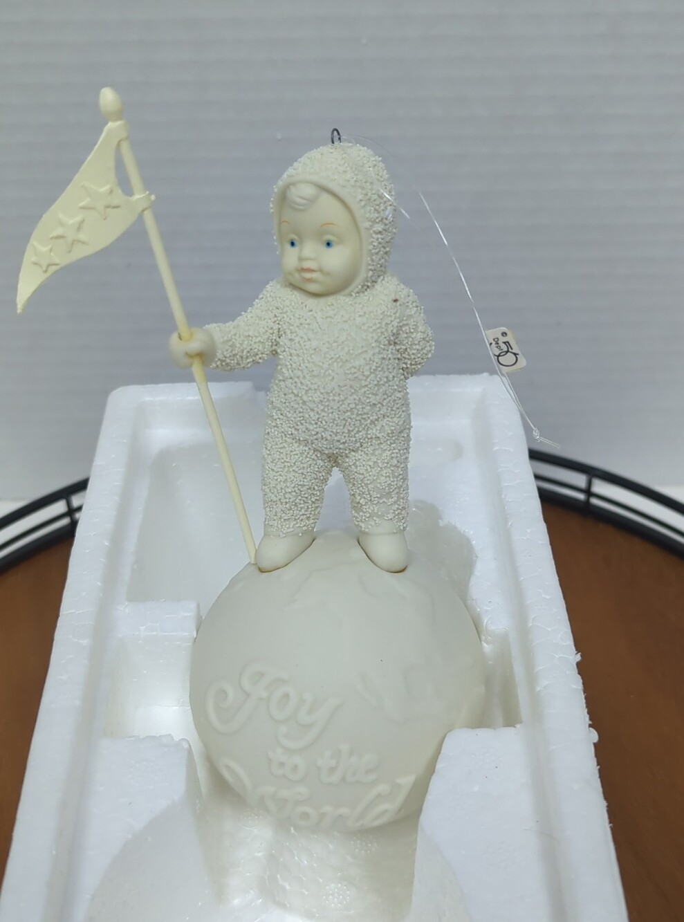 Vintage 80's Dept 56 Bisque Snowbaby Joy To The World Ornament White